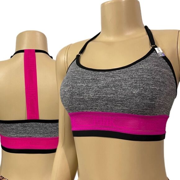 Victorias Secret Pink Cotton Racerback Unlined Crop Bralette bra gray pink - Picture 4 of 6